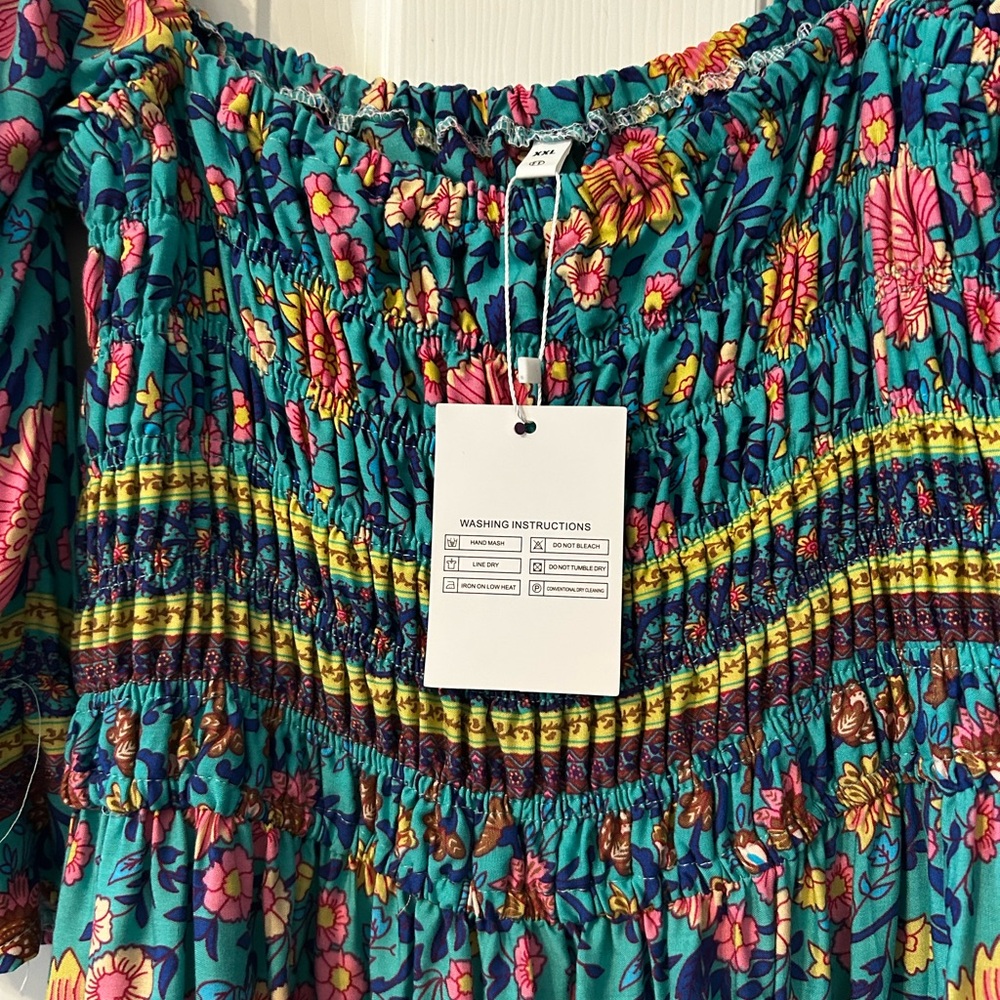 Floral Blue Stretchy Bust Maxi Dress Size XXL - NWT - Picture 3 of 4